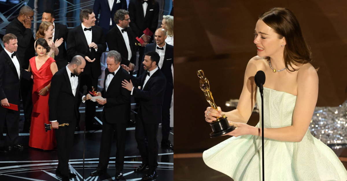 2017 Best Picture snafu; Emma Stone accepting Oscar