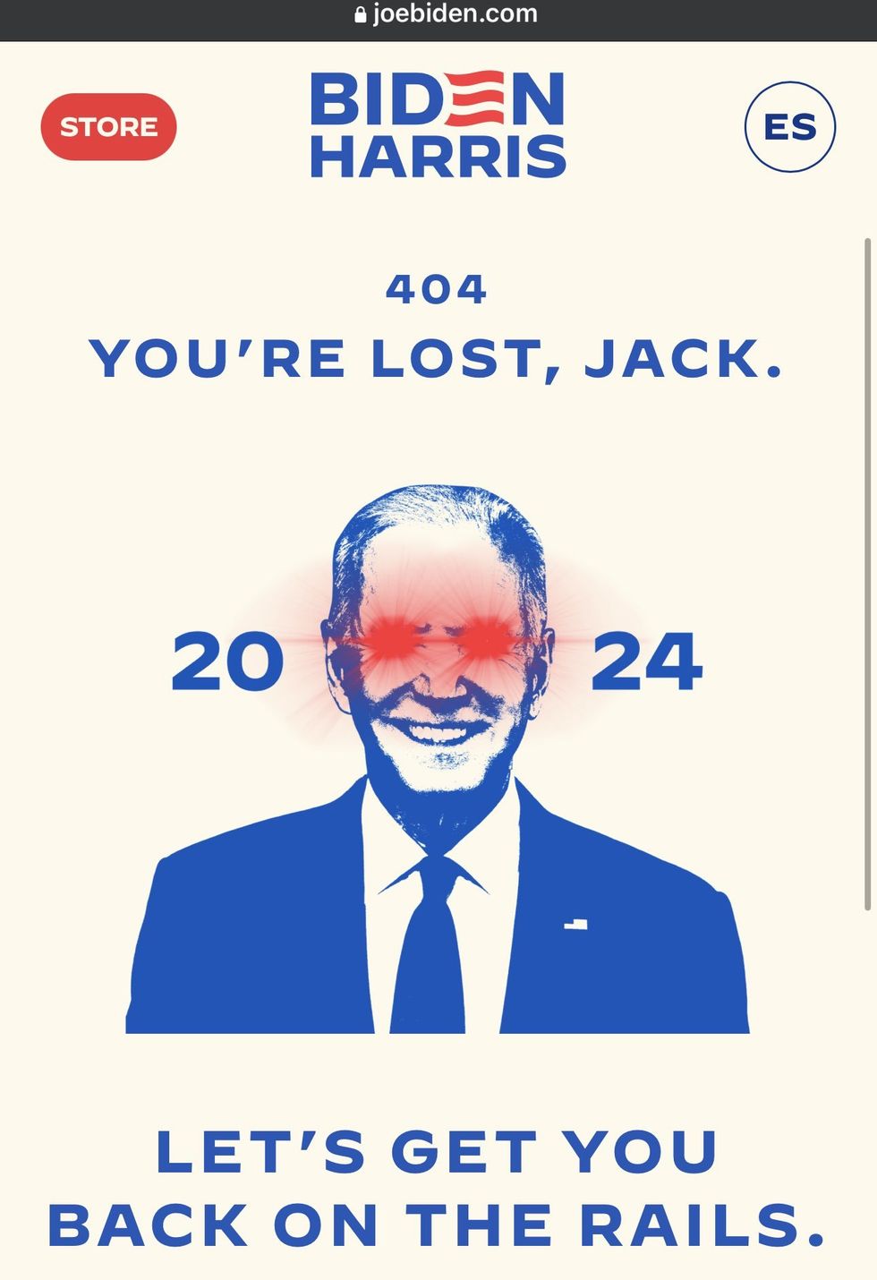 404 error response from Biden 2024 campaign website
