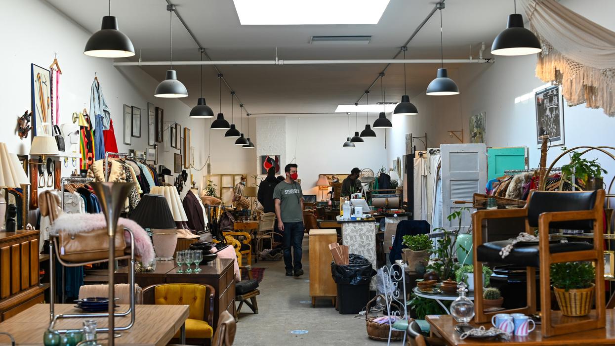A cluttered thrift store