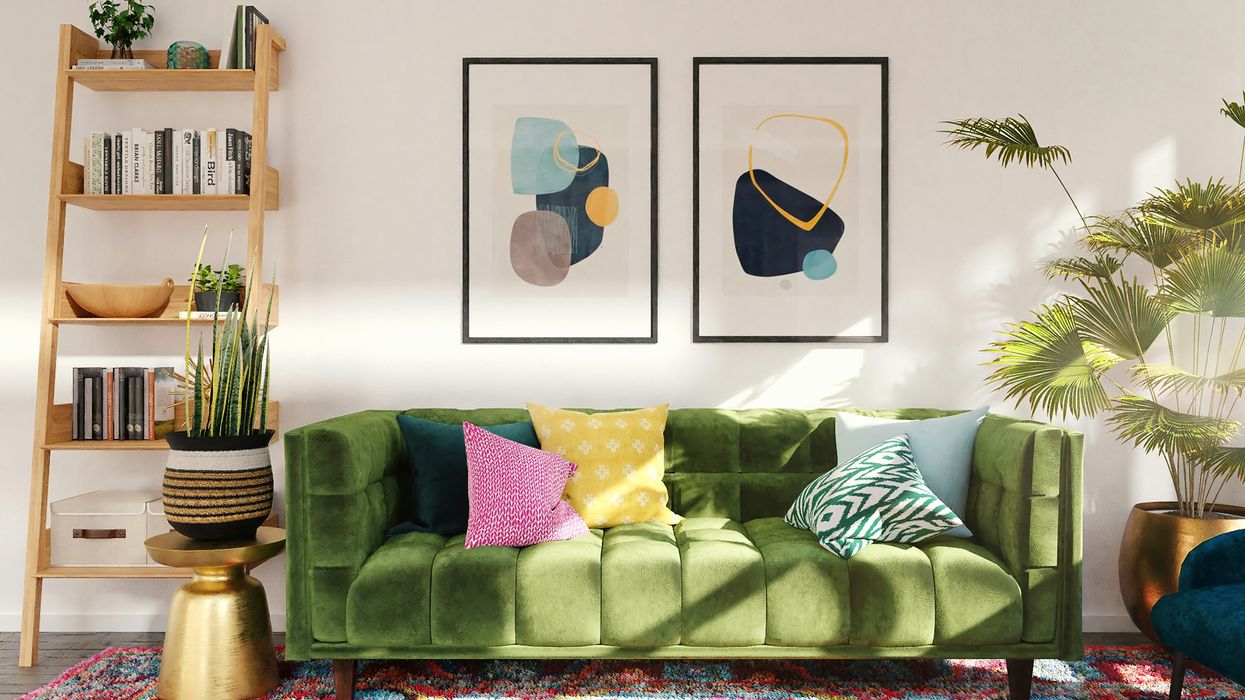 A colorful living room arrangement