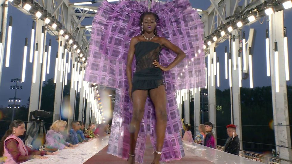 A drag queen on the catwalk during the 2024 Paris Olympic Games