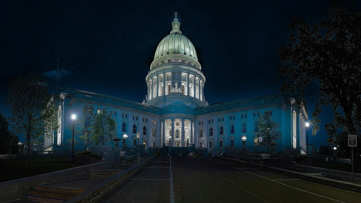 A late night shot of the capitol building.