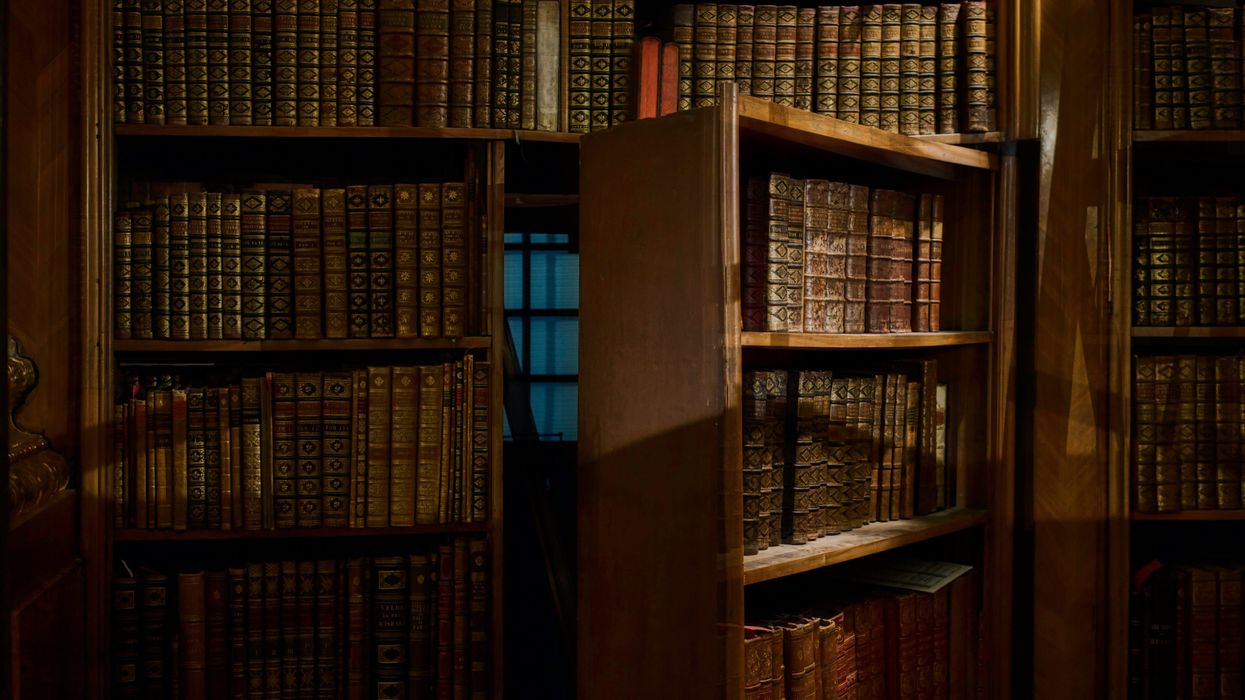 A secret room revaled behind a bookcase