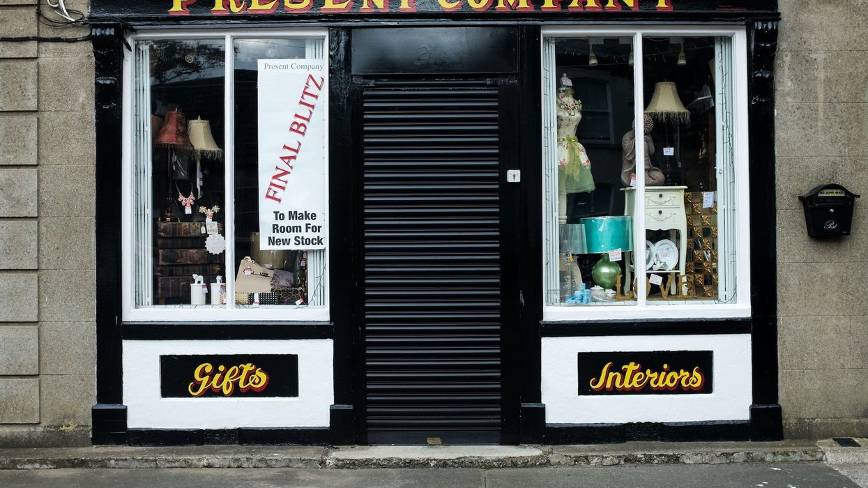 A shot of a small gift store with a 'final blitz' sign