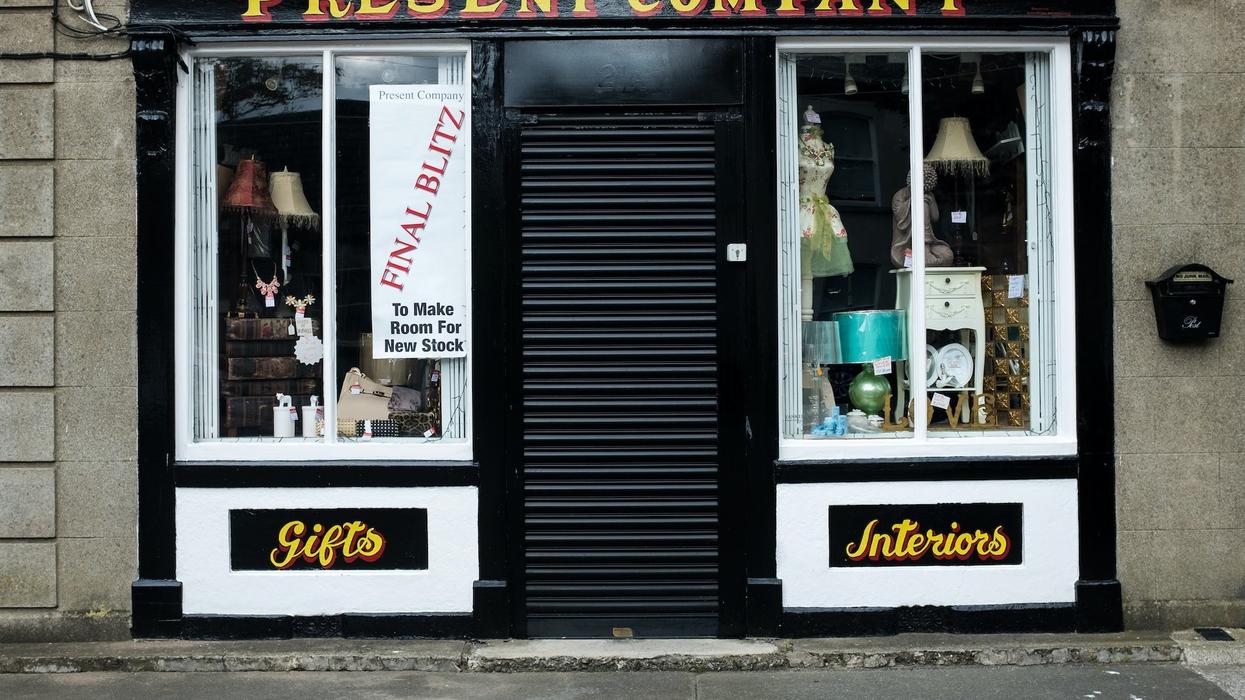 A shot of a small gift store with a 'final blitz' sign