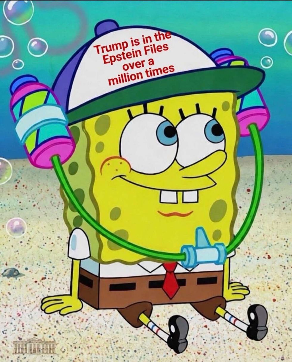 A version of the Spongebob post commenting on the Epstein files