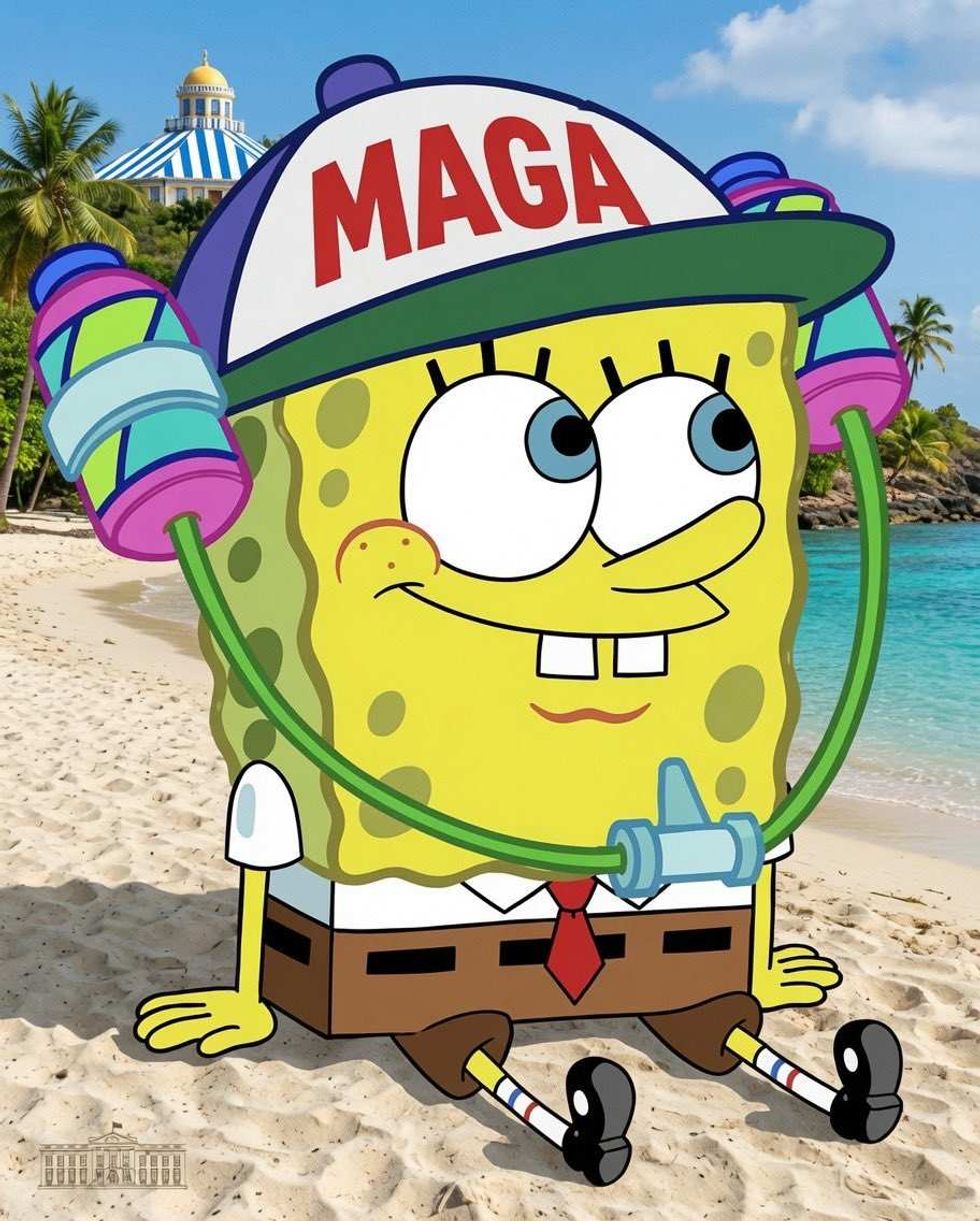 A version of the Spongebob post featuring Spongebob on Epstein's island