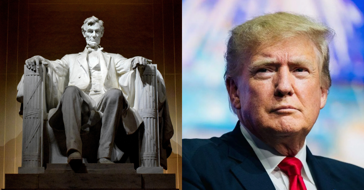 A view of the Lincoln memorial; Donald Trump