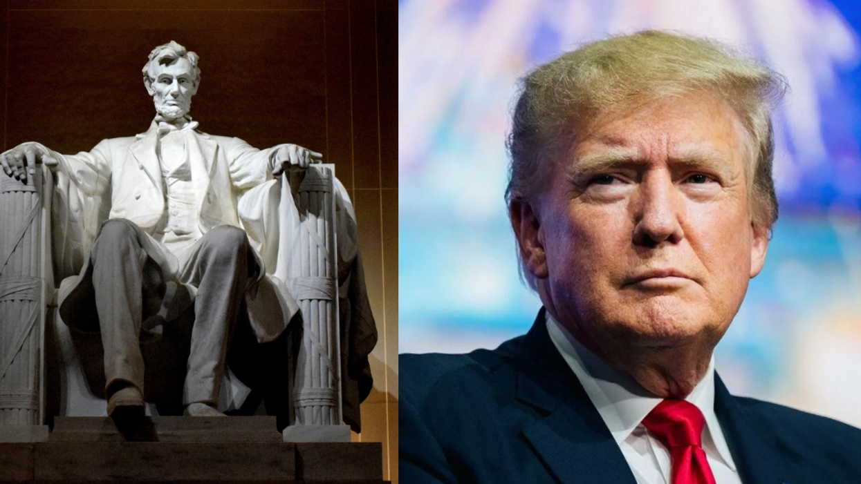 A view of the Lincoln memorial; Donald Trump
