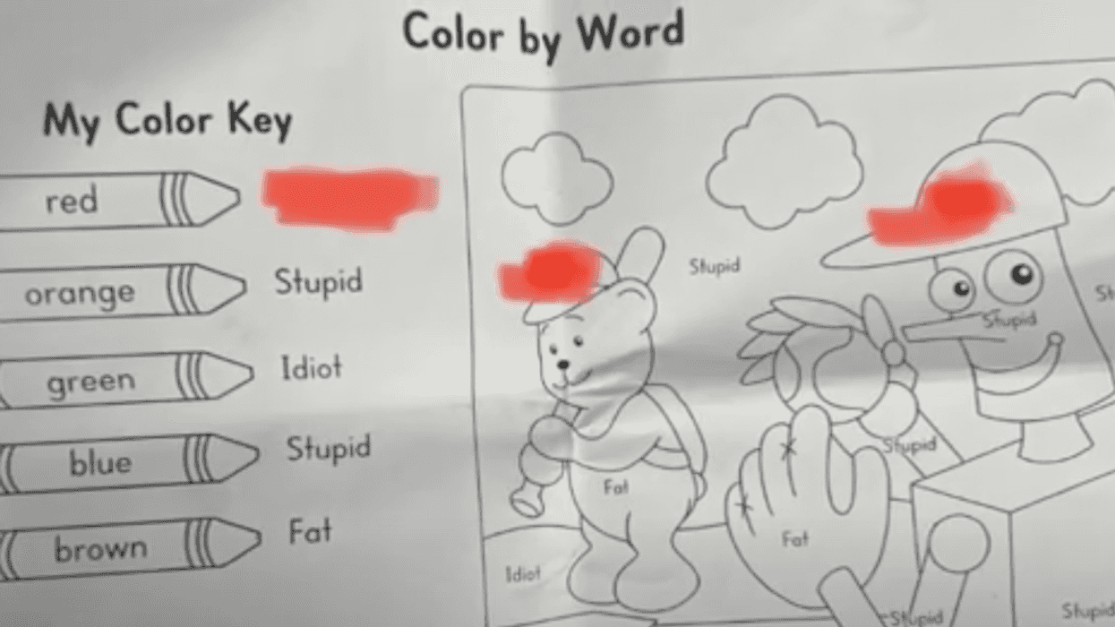 A worksheet with derogatory language on it.