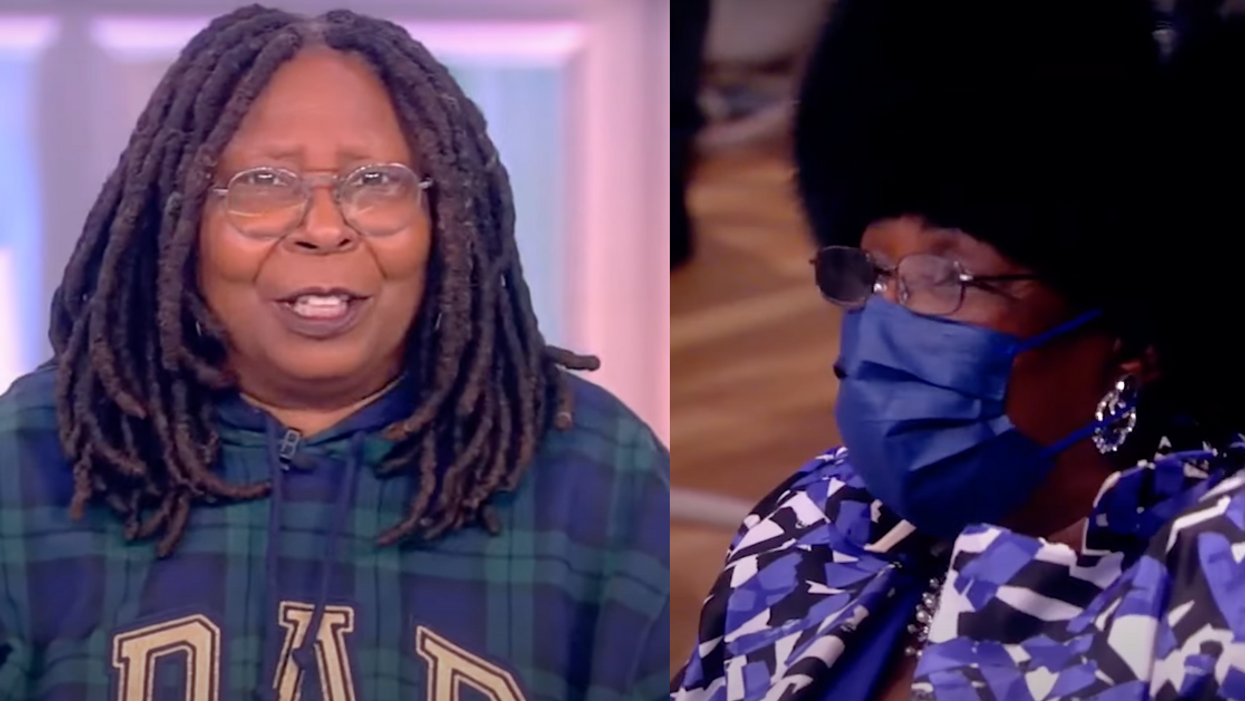 ABC screenshots of Whoopi Goldberg and the heckler on "The View"