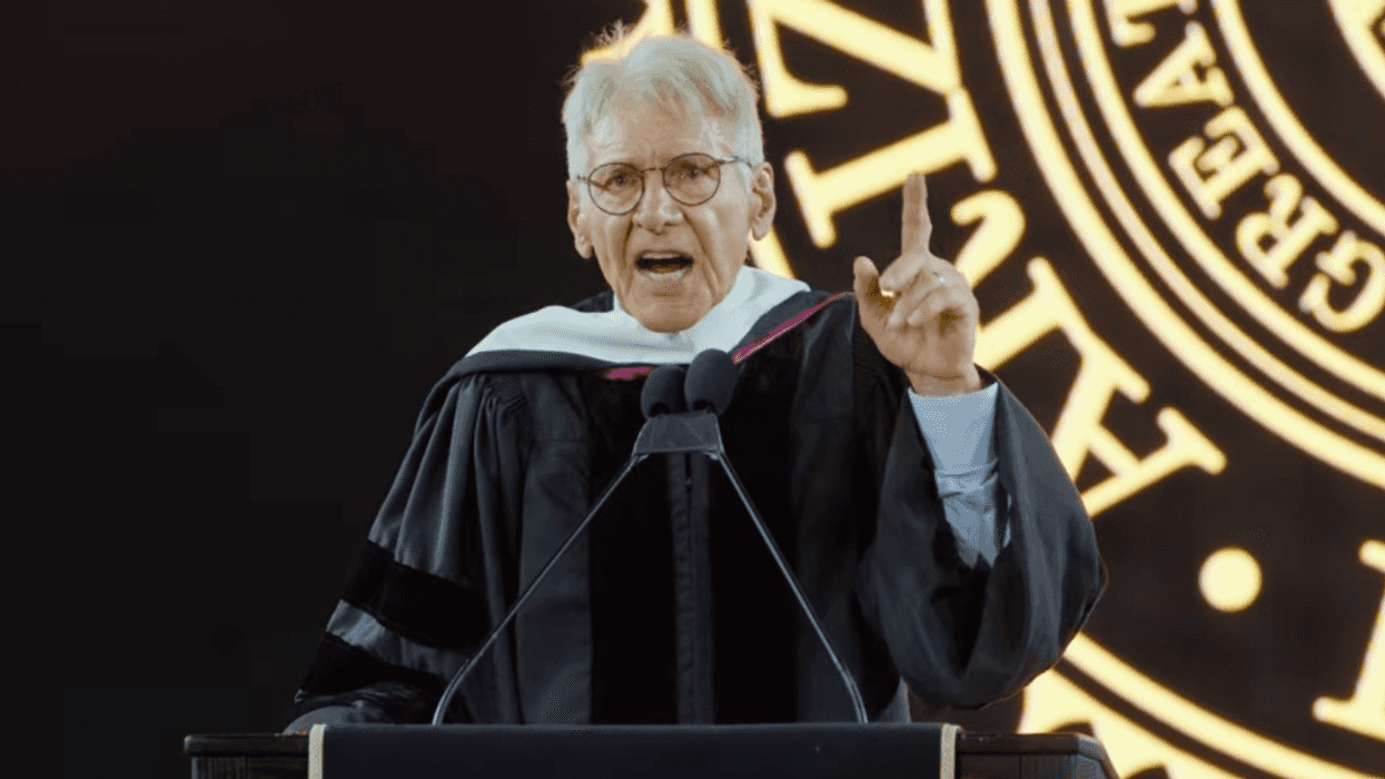 Actor Harrison Ford gives a commencement speech for the 2026 Arizona State University graduation ceremony.