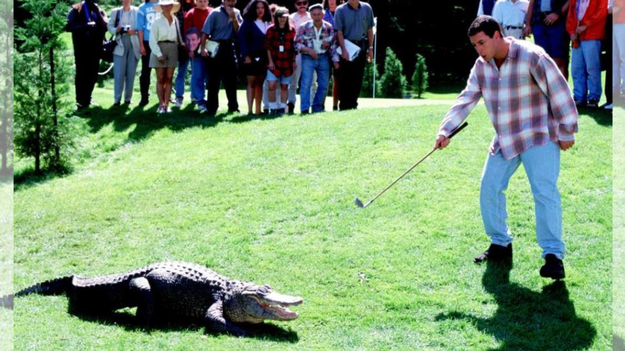 Adam Sandler and Morris the Alligator on the set of 'Happy Gilmore'