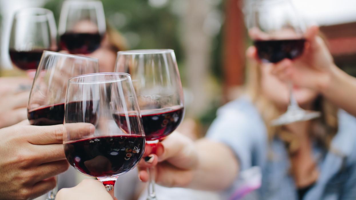 Adults toasting with glasses of red wine