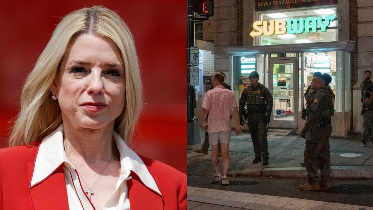 AG Pam Bondi, sandwich throwing man outside Subway in Washington, D.C.