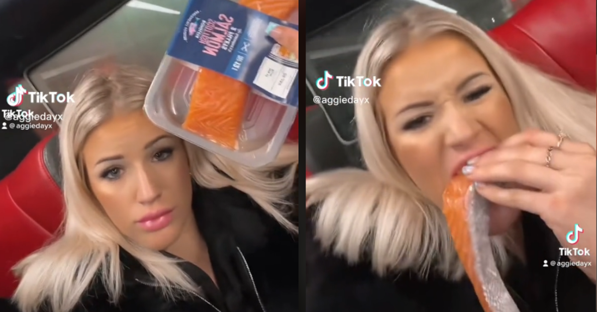 Woman Eats Raw Fillet Of Salmon On Bus In Viral TikTok Video Comic Sands