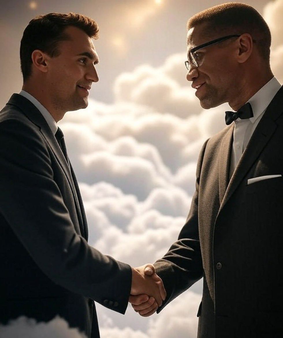 AI generated image of Charlie Kirk meeting Malcolm X