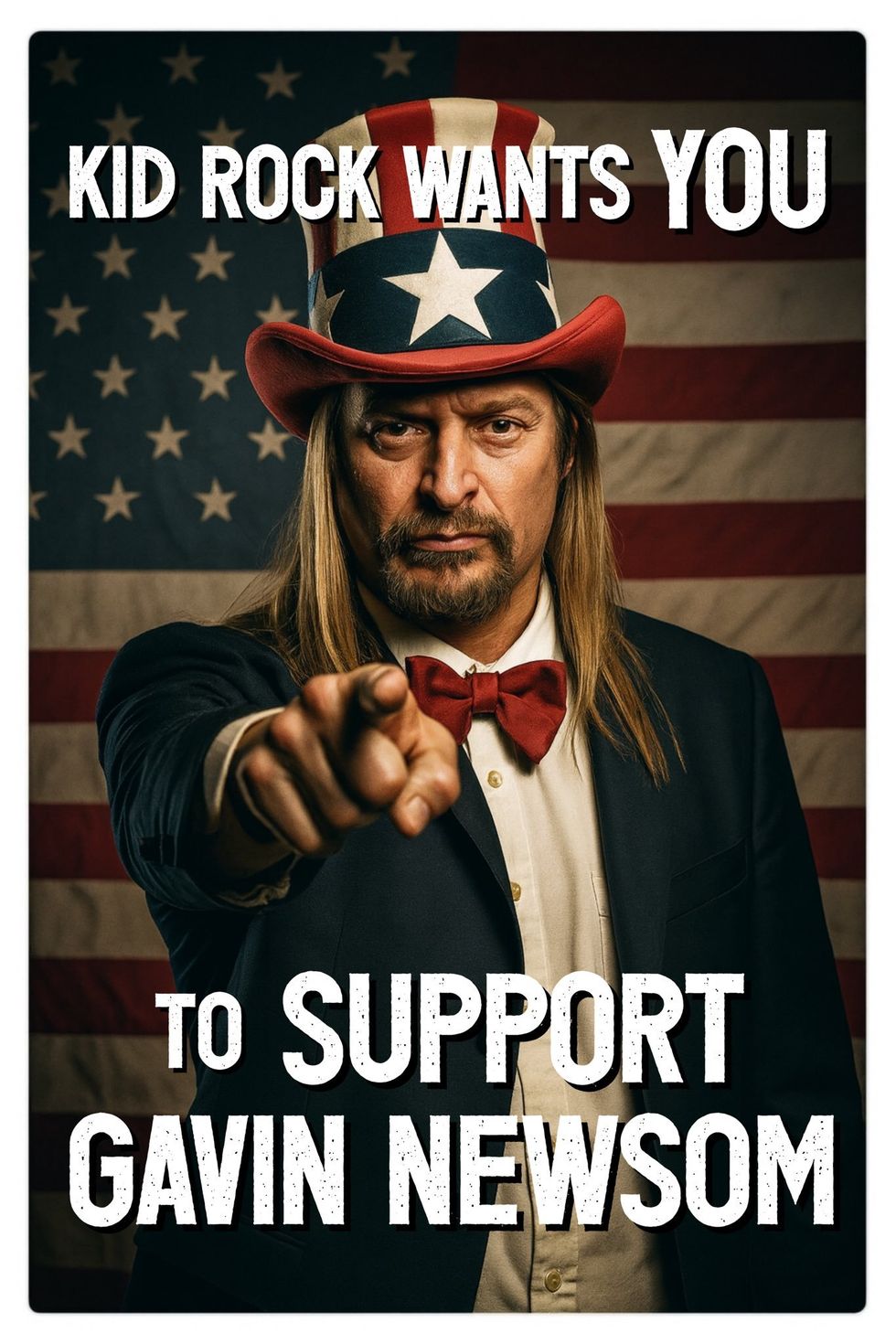 AI-generated poster of Kid Rock as Uncle Sam supporting Gavin Newsom