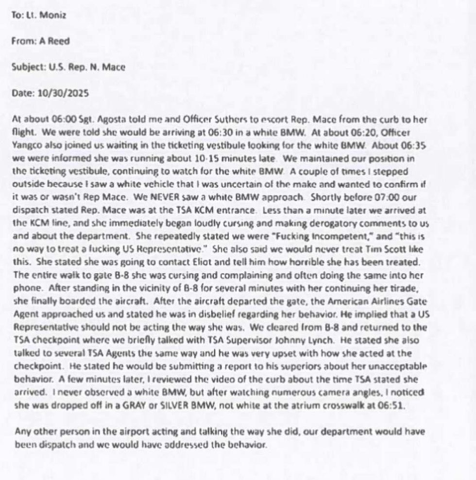 Airport incident report about Mace's encounter with airport police