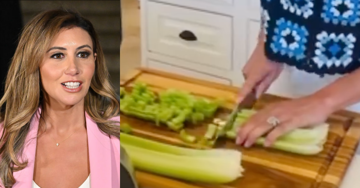 Alina Habba; Screenshot of Alina Habba cutting celery
