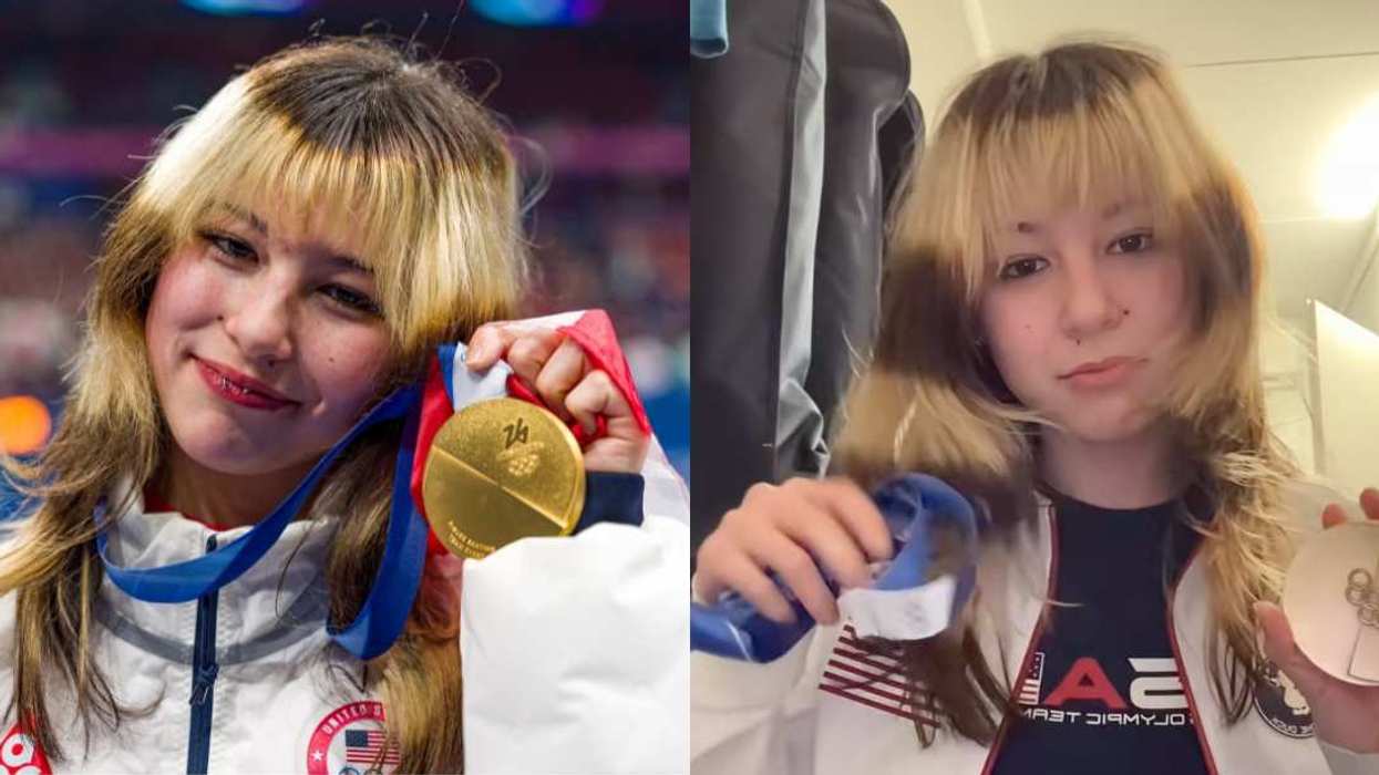 Alyssa Liu with her gold medal before and after it broke