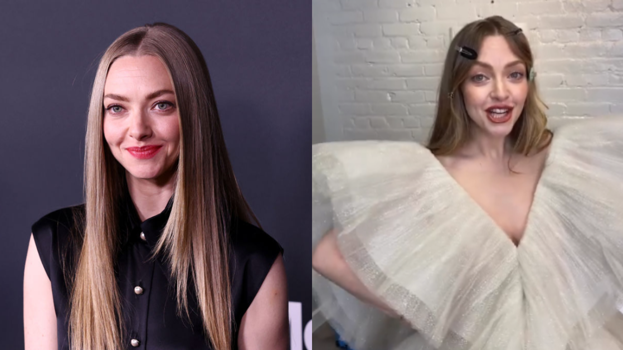 Amanda Seyfried; screenshots from Elizabeth Stewart's Instagram video
