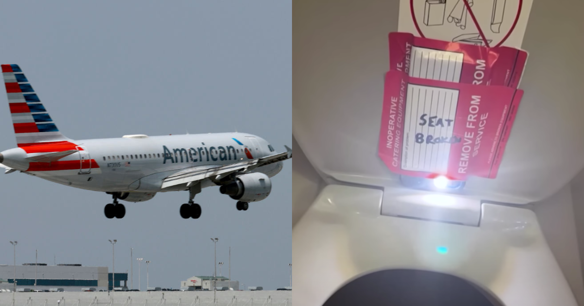American Airlines plane; iPhone taped to toilet seat