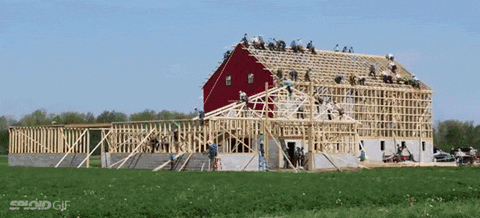 Amish barn raising GIF