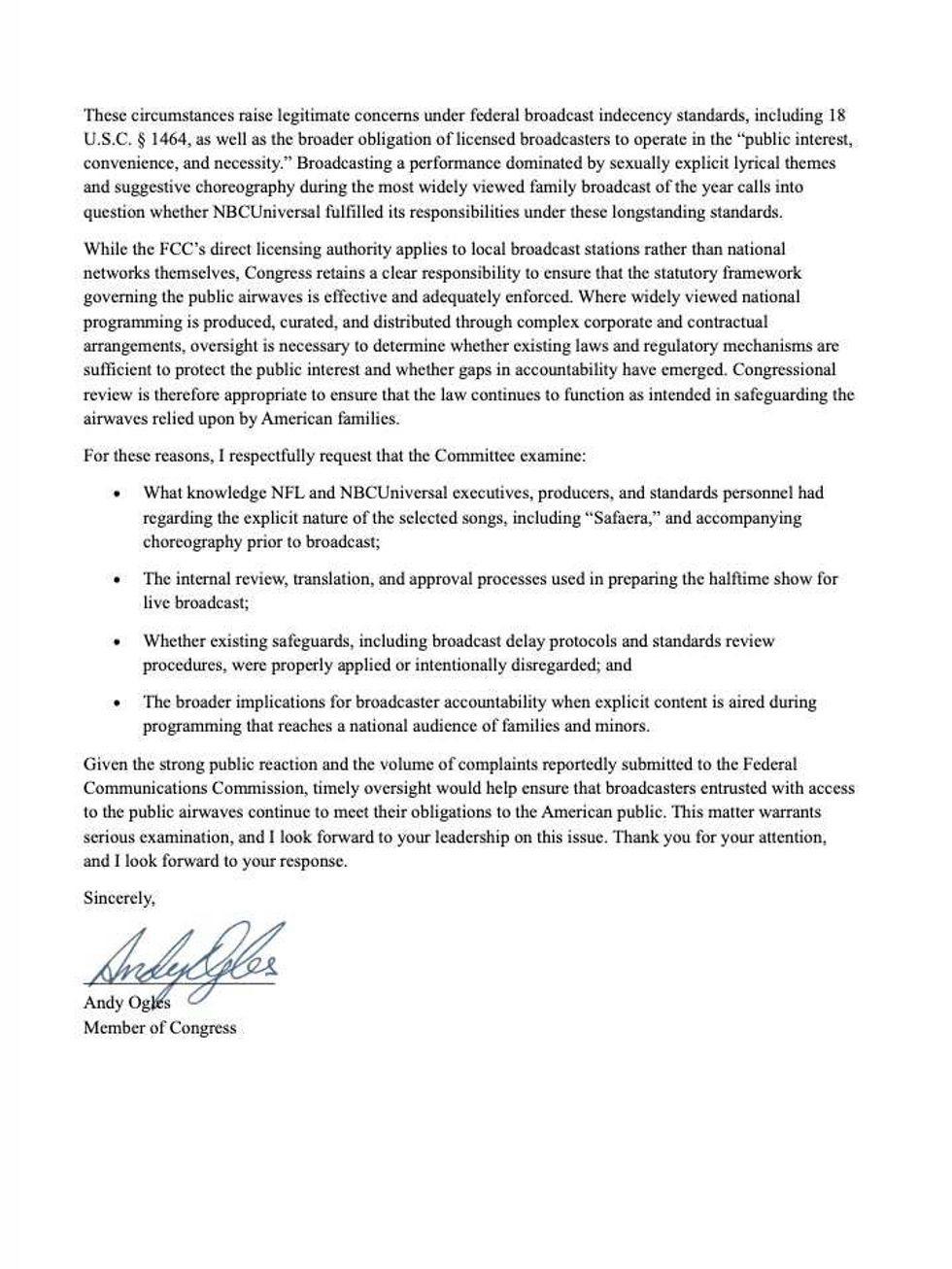 Andy Ogles' letter to Brett Guthrie