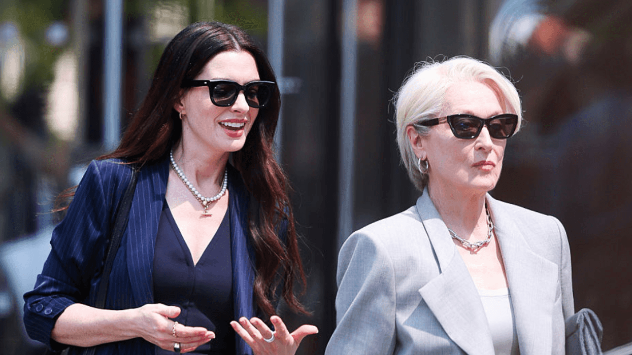Anne Hathaway and Meryl Streep on the set of "The Devil Wears Prada 2"
