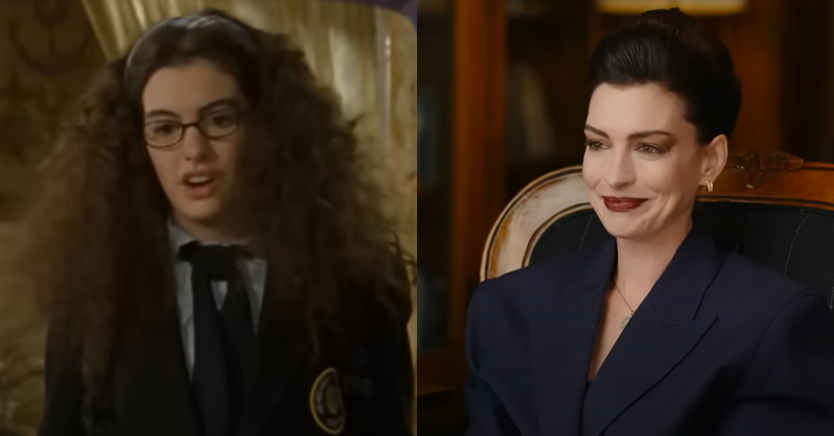Anne Hathaway in 'The Princess Diaries'; Anne Hathaway watching 'The Princess Diaries'