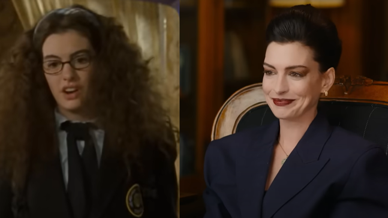 Anne Hathaway in 'The Princess Diaries'; Anne Hathaway watching 'The Princess Diaries'
