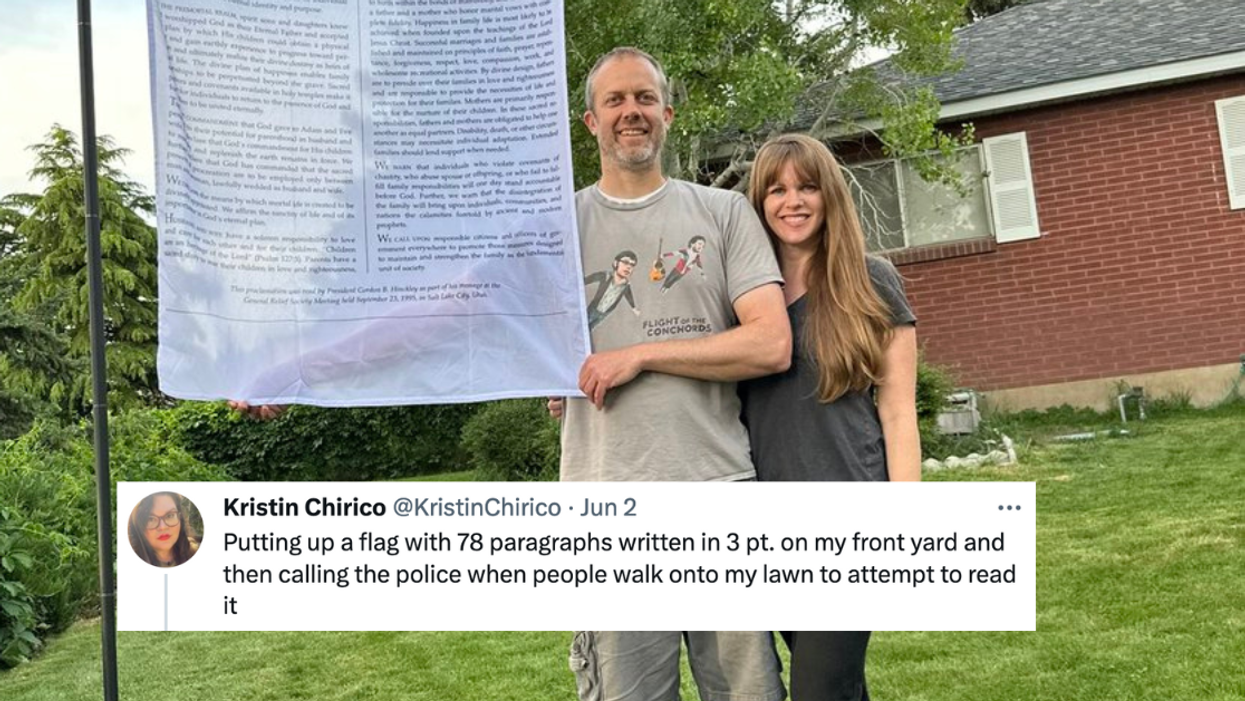 April Despain's flag and a tweet reaction