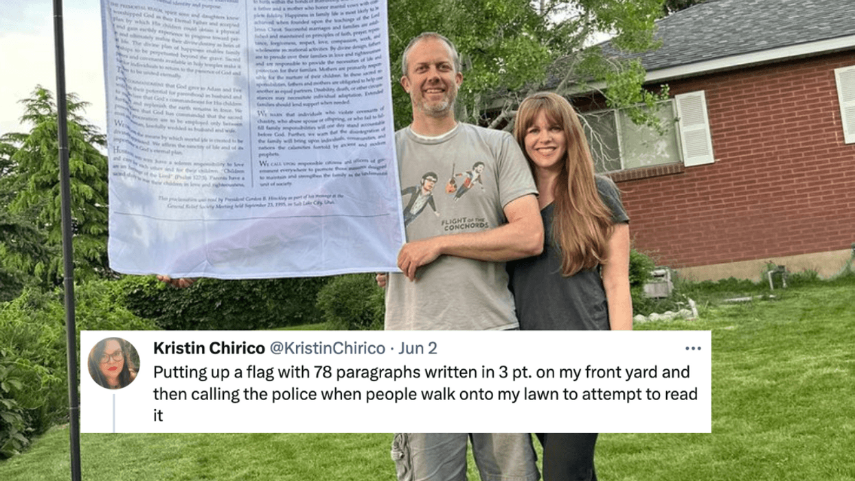 April Despain's flag and a tweet reaction