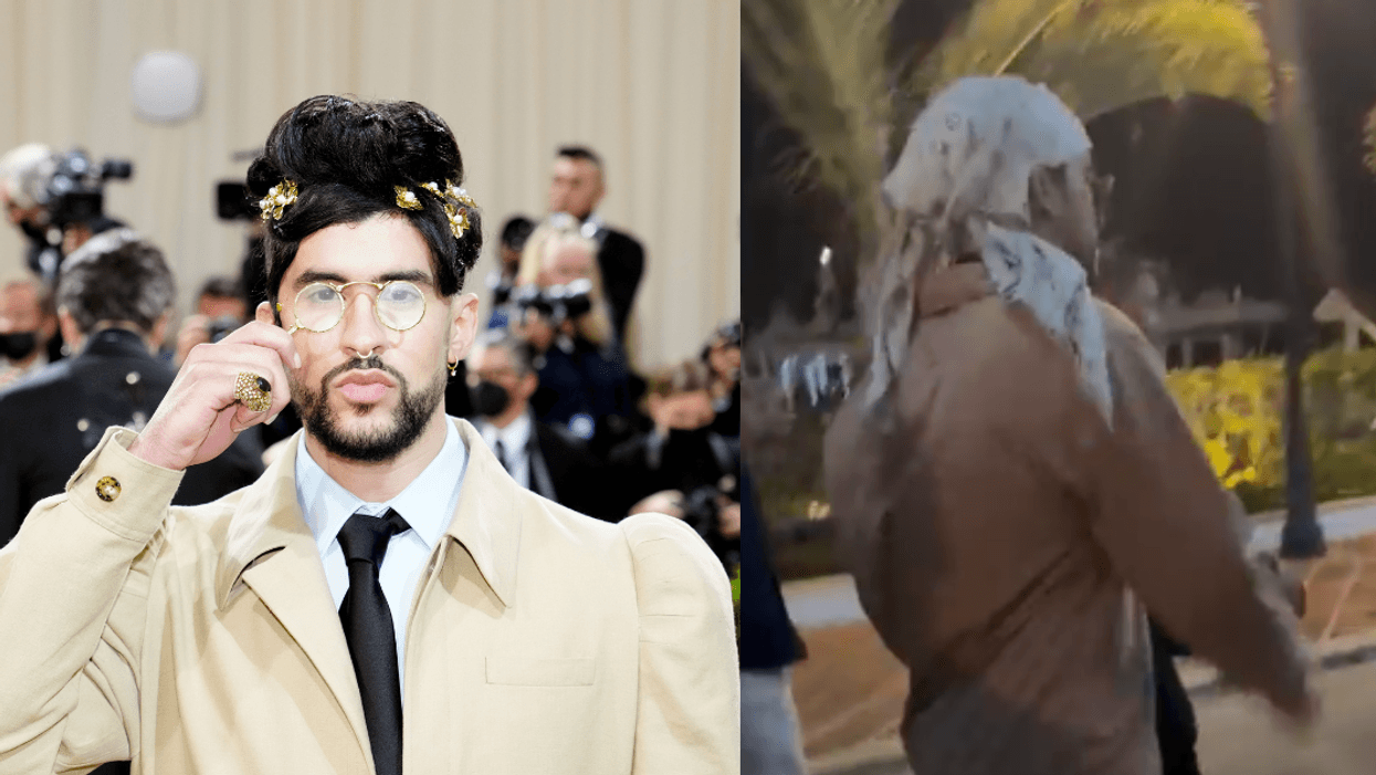 Bad Bunny; Bad Bunny walking away after throwing fan's phone in the water