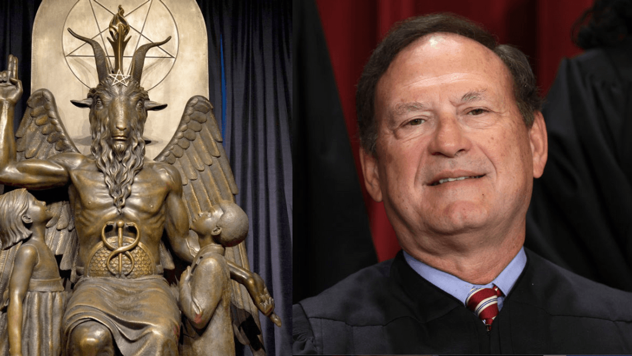 Baphomet statue standing at the Satanic Temple headquarters; Samuel Alito