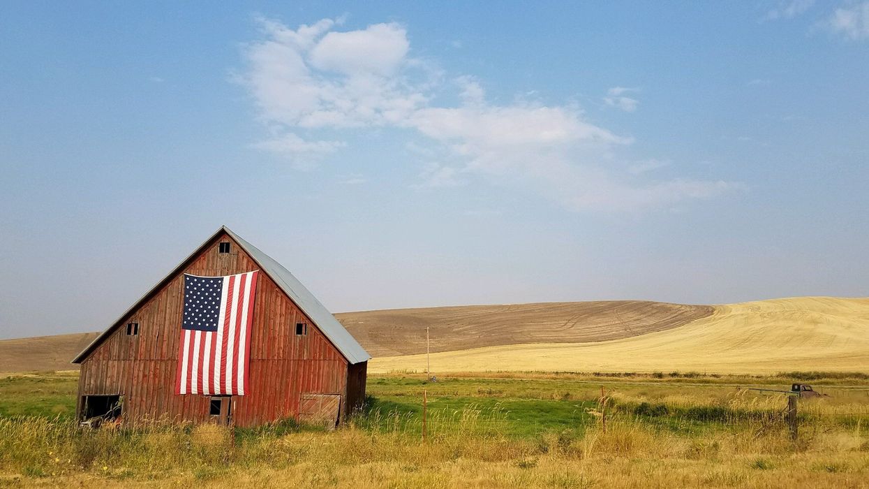 Barn with an American flag on it