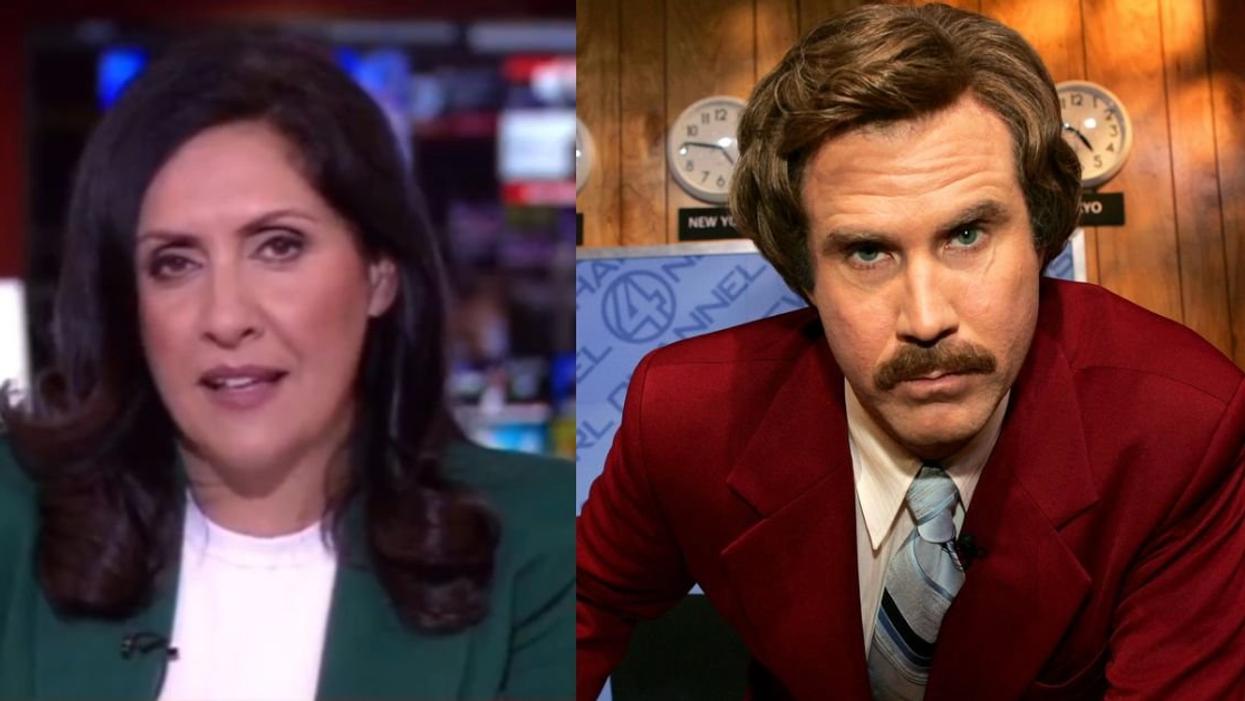BBC anchor Maryam Moshiri; Will Ferrell as "Ron Burgundy"