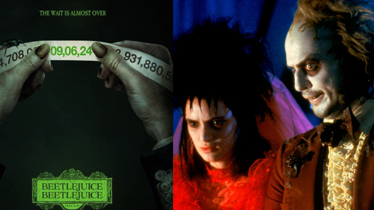 "Beetlejuice Beetlejuice" poster; Screenshot of Winona Ryder and Michael Keaton from "Beetlejuice"