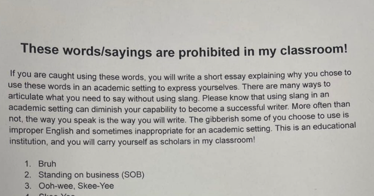 Beginning of teacher's list of banned words