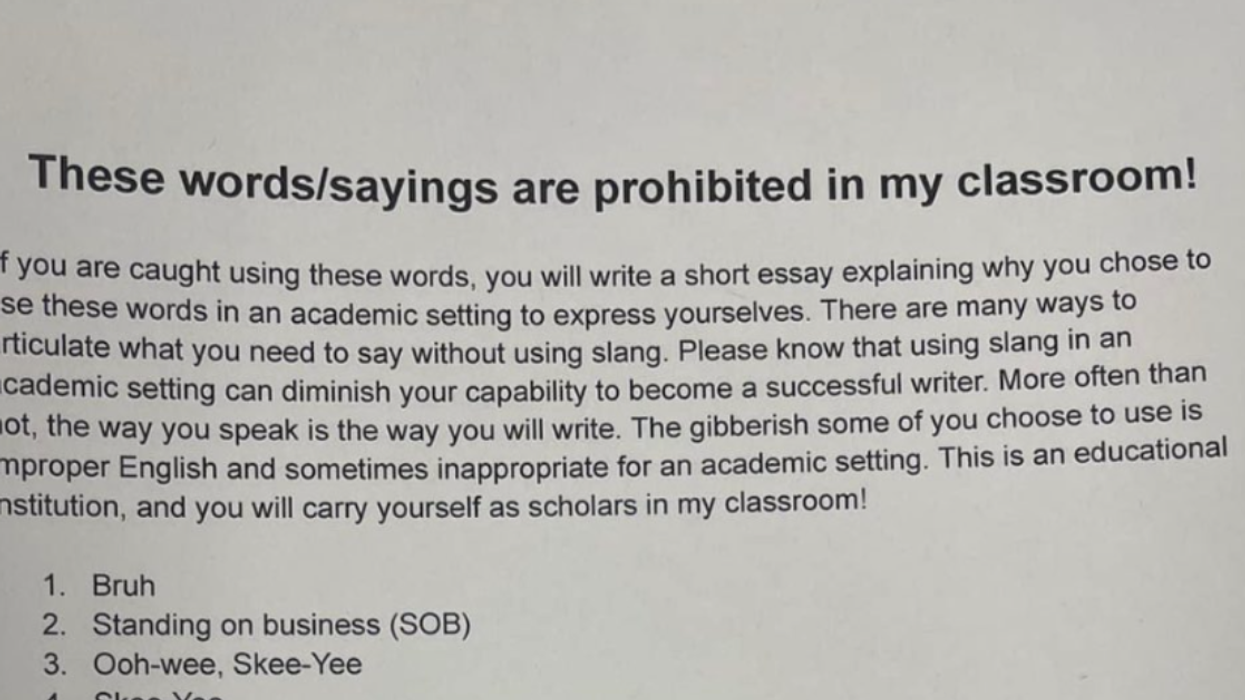 Beginning of teacher's list of banned words