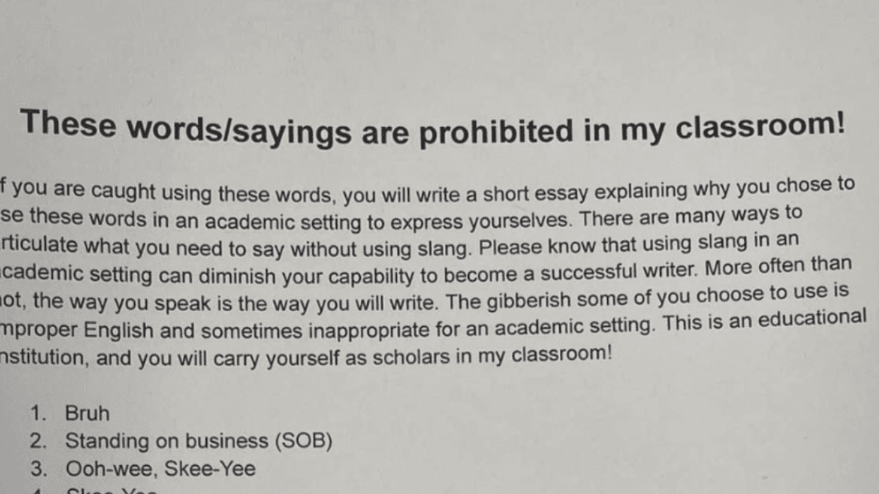 Beginning of teacher's list of banned words