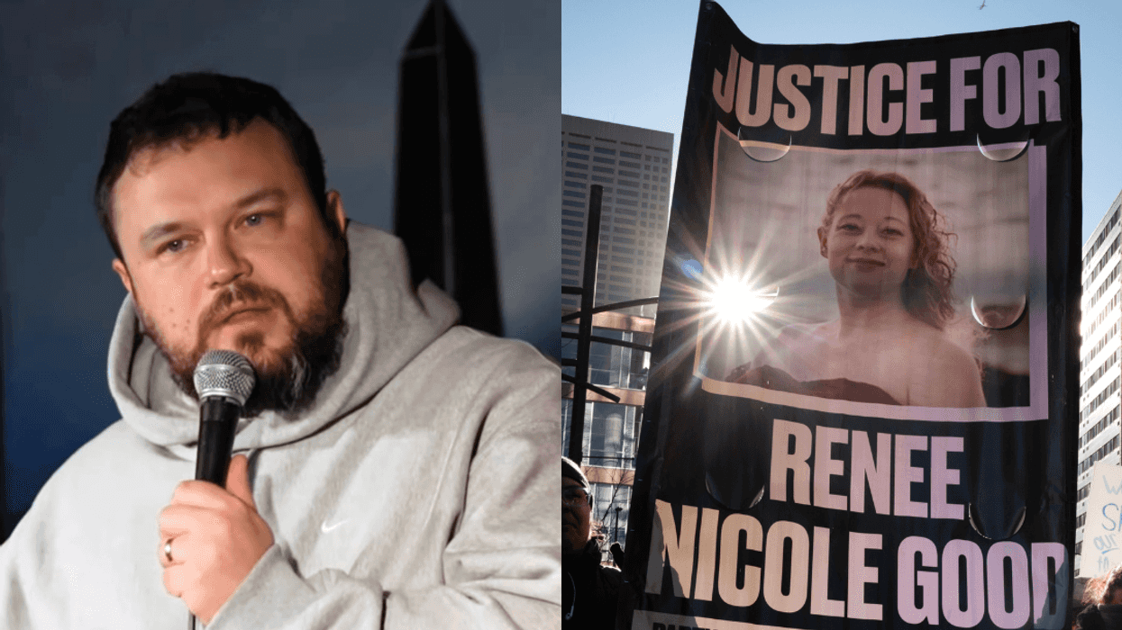 Ben Bankas; Renée Good's photo on protest sign