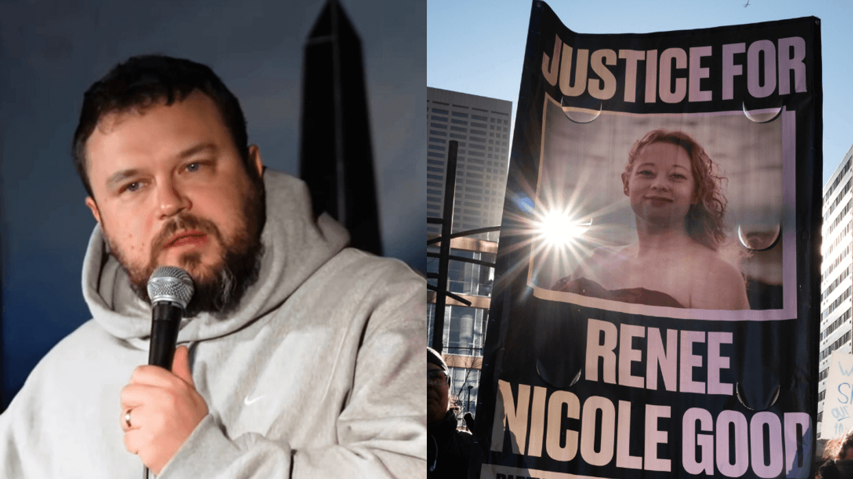 Ben Bankas; Renée Good's photo on protest sign