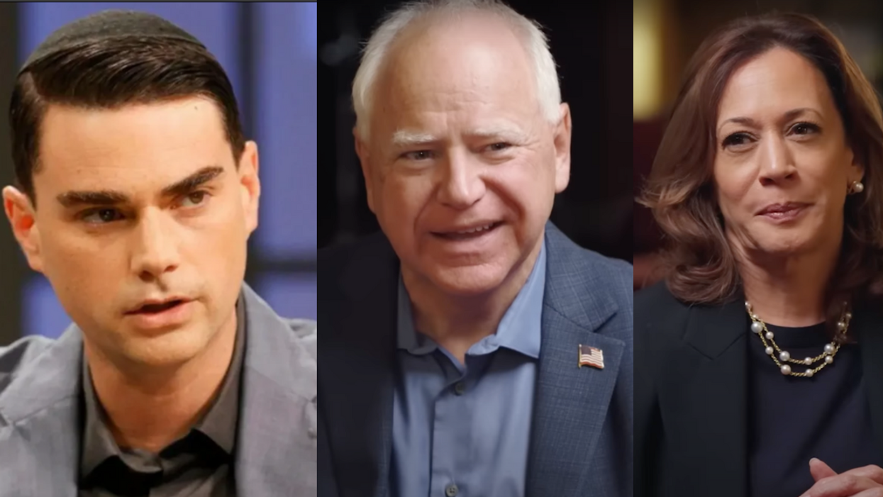 Ben Shapiro; Screenshots of Tim Walz and Kamala Harris