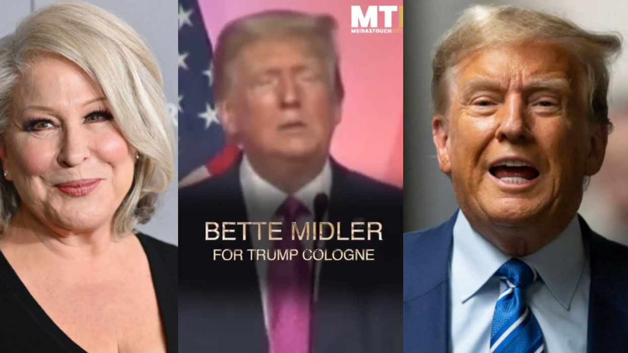 Bette Midler; Screenshot of Donald Trump from parody add; Donald Trump