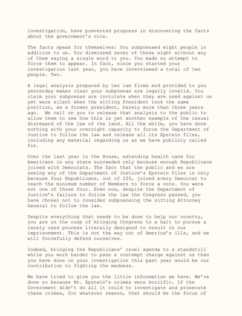 Bill and Hillary Clinton's letter to James Comey page 2