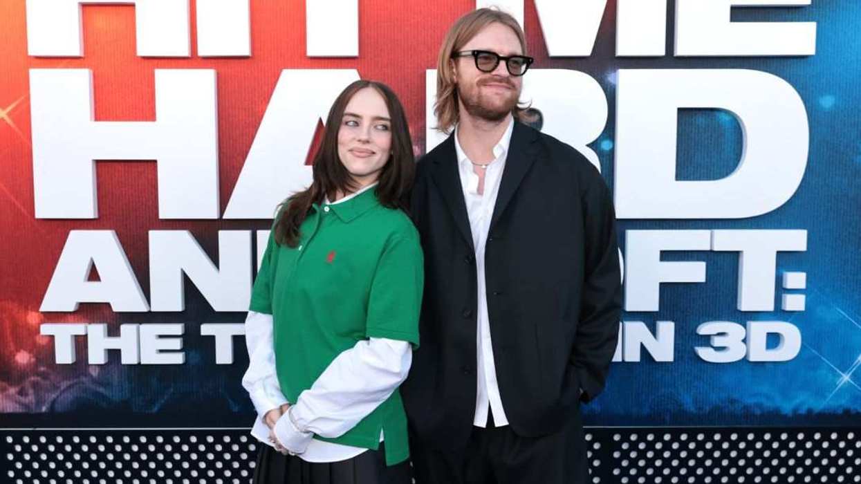 Billie Eilish (L) and Finneas O'Connell (R) attend the "Billie Eilish Hit Me Hard and Soft: The Tour Live in 3D" US Premiere.