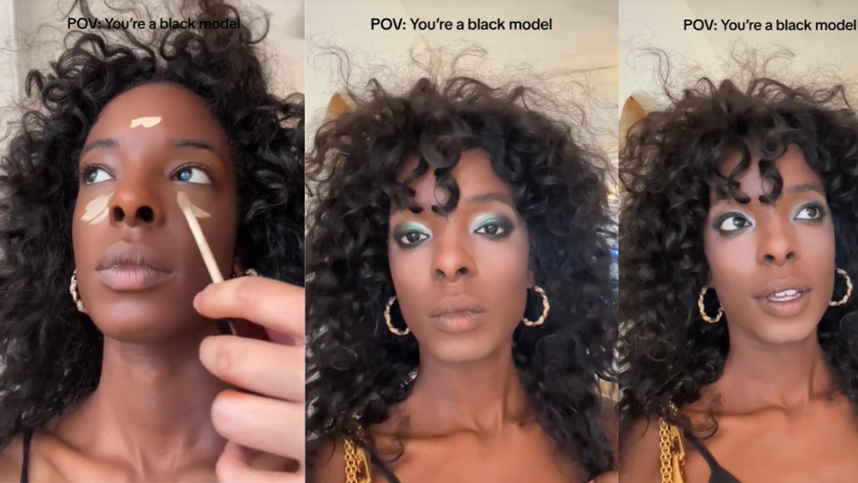 Black model given white foundation makeup