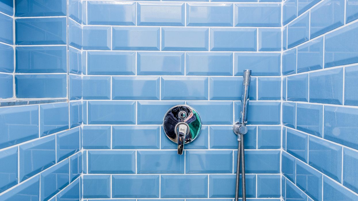 Blue tiled bathroom